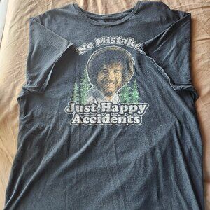 Bob Ross "No Mistakes Just Happy Accidents" Distressed Men's XL Black T-Shirt
